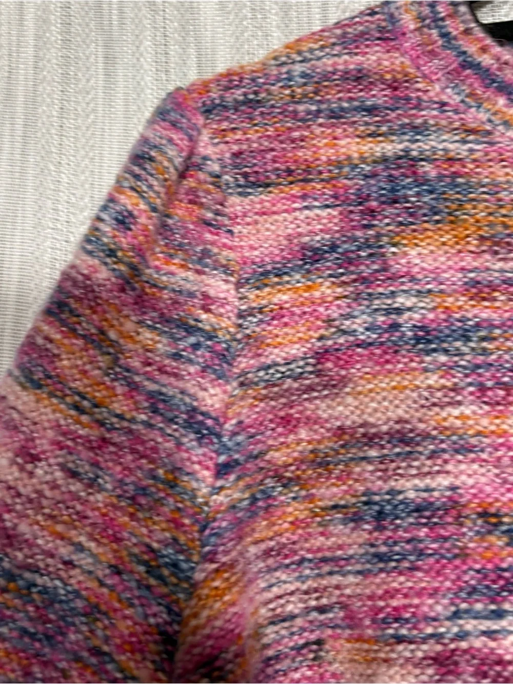 J. Crew Pink Multicolor Marled Crewneck Sweater with puff shoulder